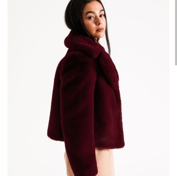 Express Faux Fur Coat Special Edition Bordeaux Teddy Bear Fleece Jacket - Picture 2 of 12